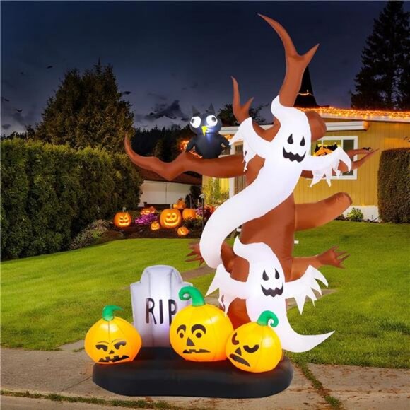 8 FT Halloween Inflatables Outdoor Decorations, Giant Blow Ups Flying Ghosts - Picture 7 of 8